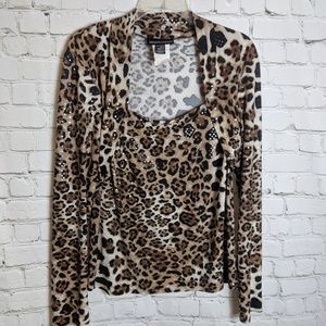 Frank Lyman Design Leopard Print Sparkly Blouse